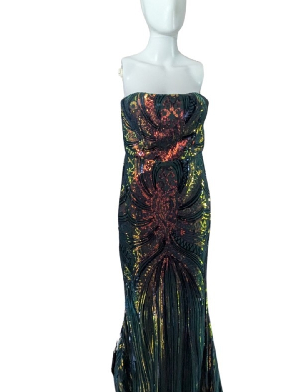 Strapless Sequin Mermaid Gown in Iridescent Green - Sz. L